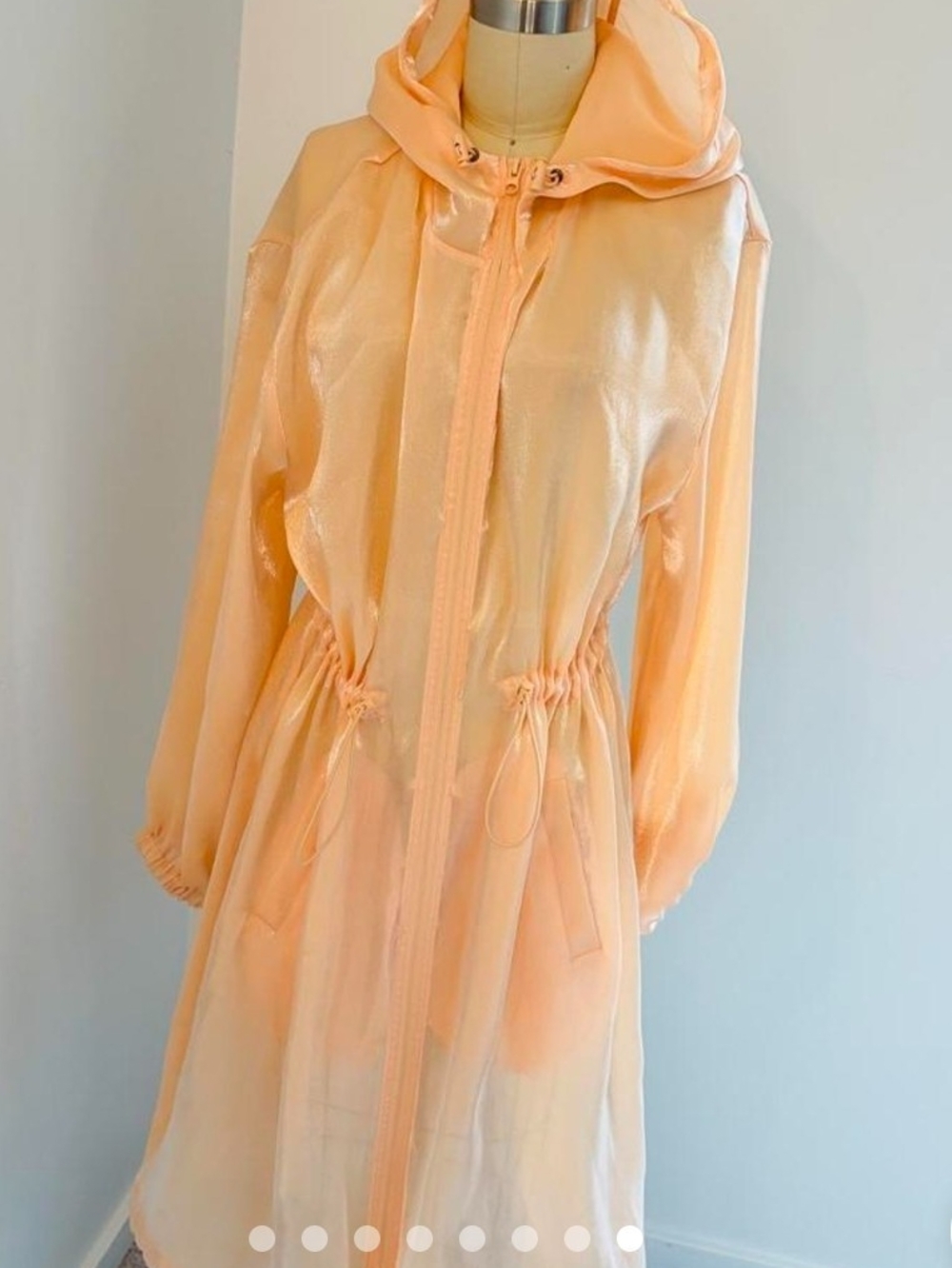 Sheer Peach Long Sleeve Cinch Waist Zip Up Jacket